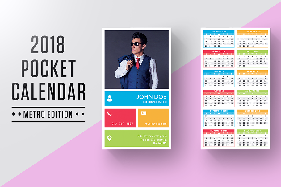 Pocket Calendar 2018 in Stationery Templates - product preview 8