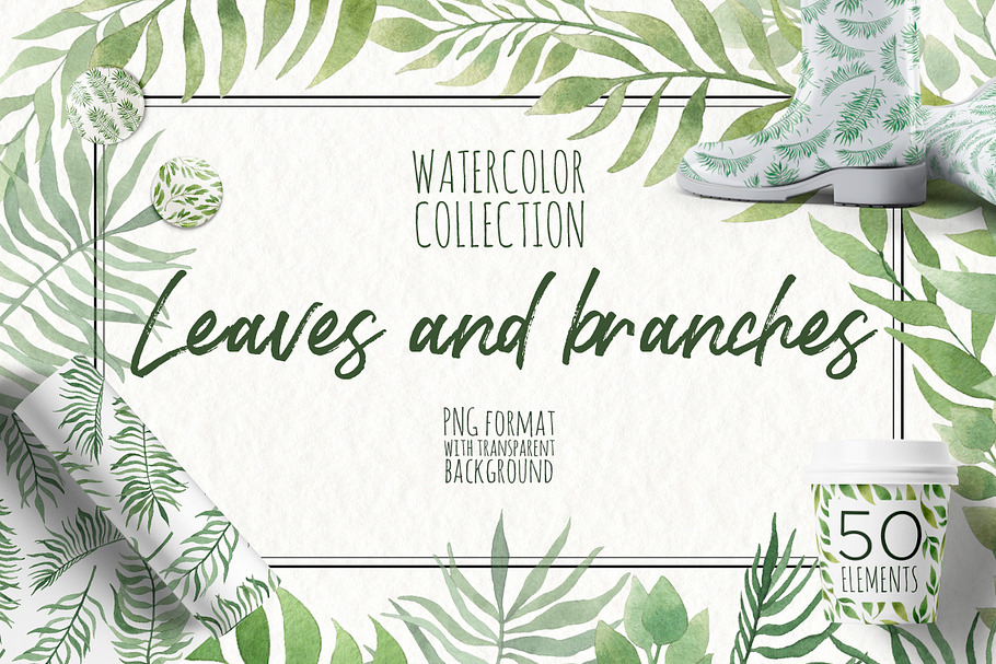 Watercolor Leaves and branches in Illustrations - product preview 8