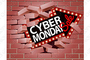 Cyber Monday Sale Arrow Breaking Through Wall