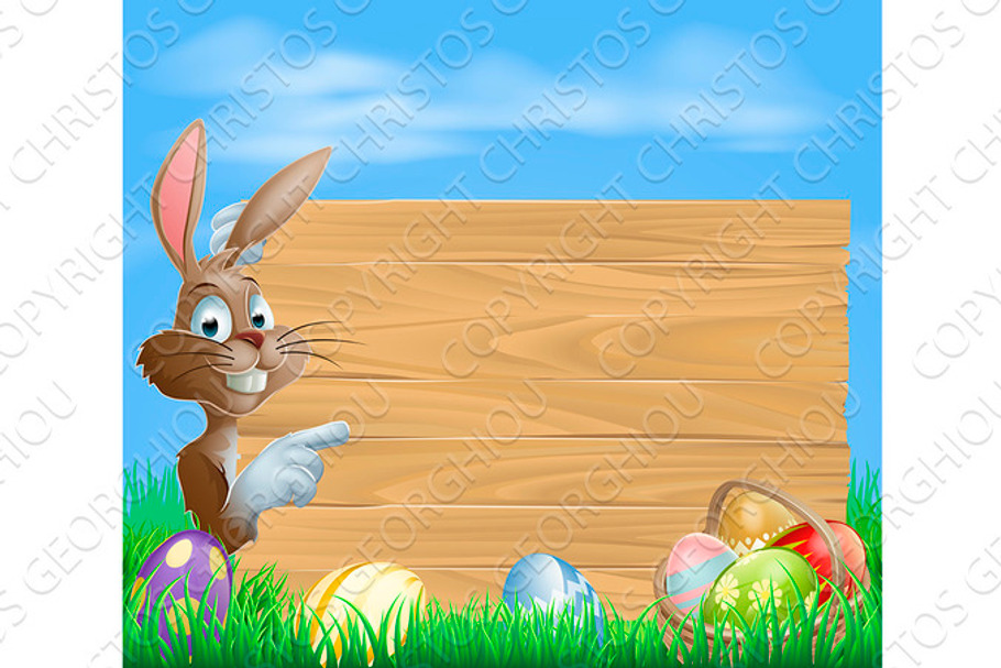Easter bunny and Eggs with wooden sign in Illustrations - product preview 8