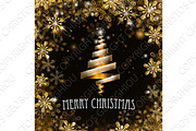 Gold Merry Christmas Tree Snowflakes Background