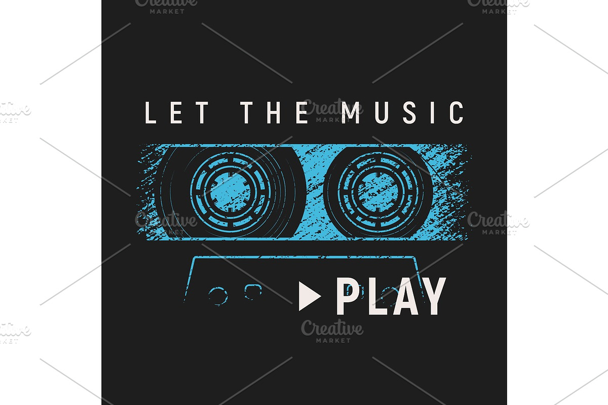 Let the music play t-shirt and apparel design with grunge effect in Illustrations - product preview 8