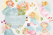 Angels Cute set, Watercolor Clipart