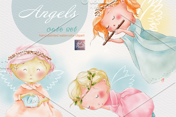 Angels Cute set, Watercolor Clipart in Illustrations - product preview 1