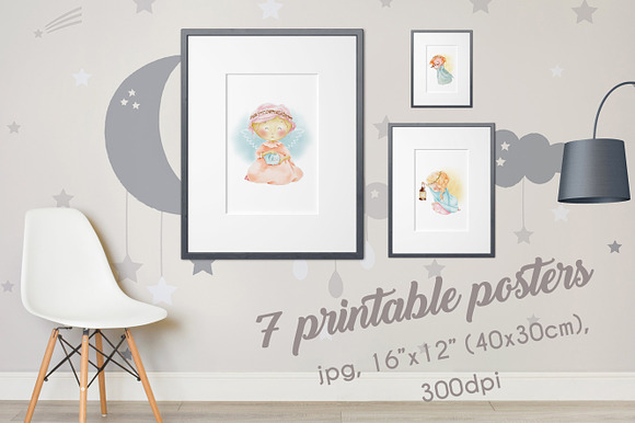 Angels Cute set, Watercolor Clipart in Illustrations - product preview 5