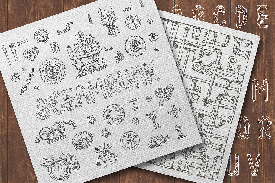 Steampunk elements and alphabet in Illustrations - product preview 8