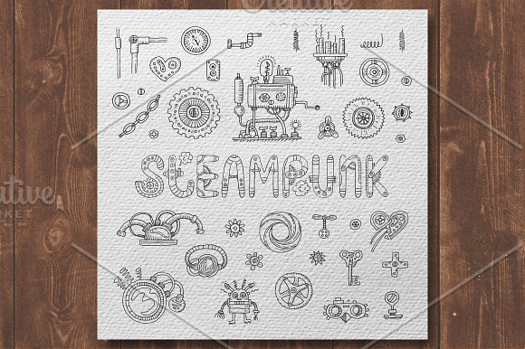 Steampunk elements and alphabet in Illustrations - product preview 1