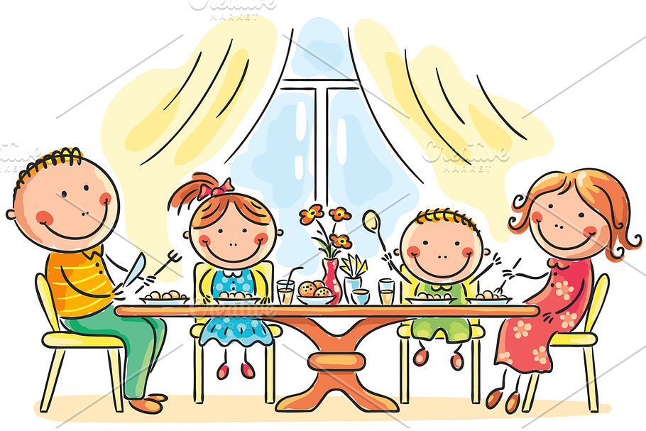 Family having meal together in Illustrations - product preview 8