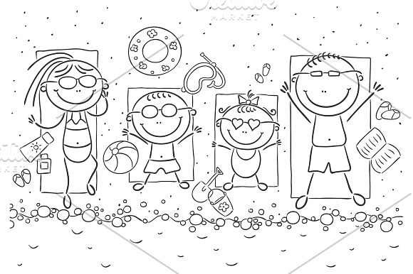 A happy family at the seaside in Illustrations - product preview 1