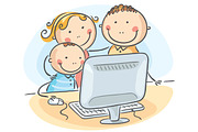 Happy family at the computer