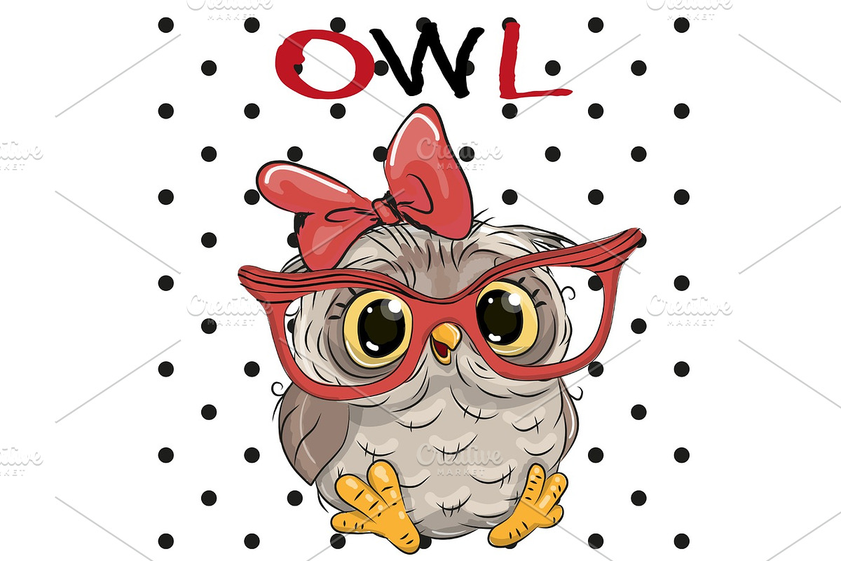 Cute Owl with glasses in Illustrations - product preview 8