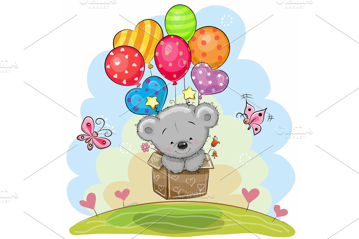 Cute Teddy Bear with balloons in Illustrations - product preview 8