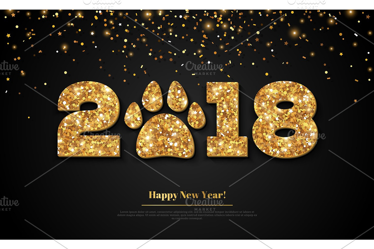 2018 Happy New Year gold on black in Illustrations - product preview 8