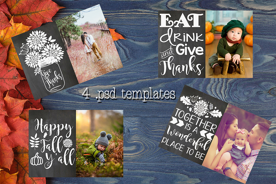 Fall Chalkboard Photo Card Templates in Card Templates - product preview 8