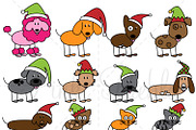 Christmas Stick Figure Pets Clipart