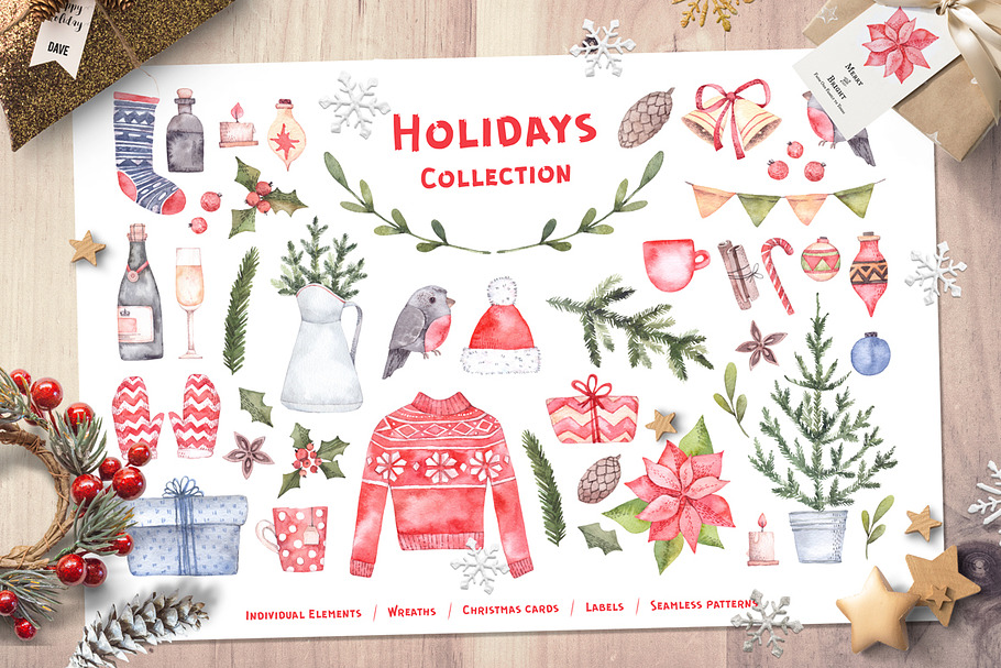 Christmas holidays. Watercolor set in Illustrations - product preview 8