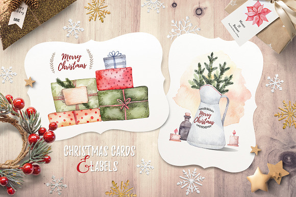 Christmas holidays. Watercolor set in Illustrations - product preview 2