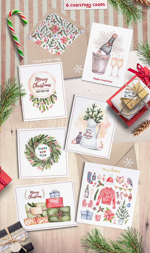 Christmas holidays. Watercolor set in Illustrations - product preview 4