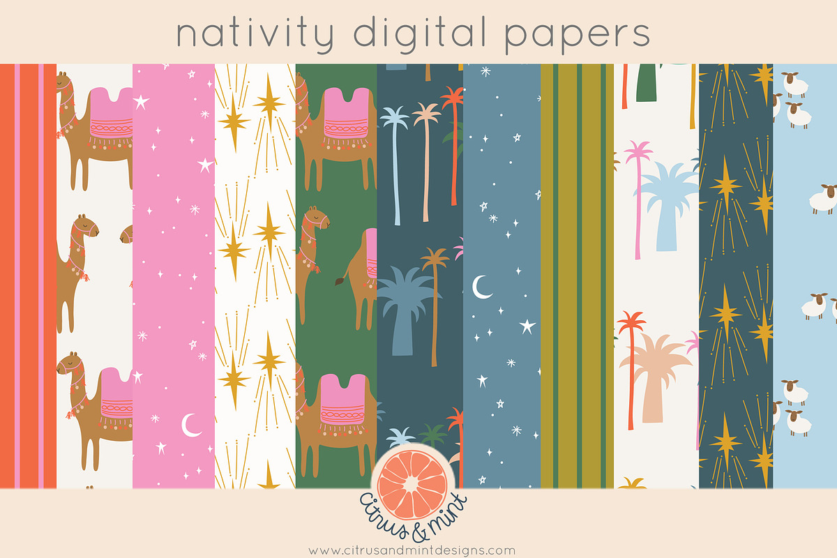 Christmas Nativity Digital Papers in Illustrations - product preview 8