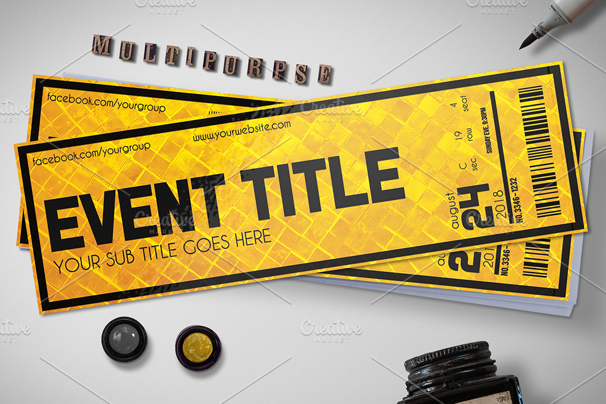 Golden Style Event Ticket in Card Templates - product preview 8