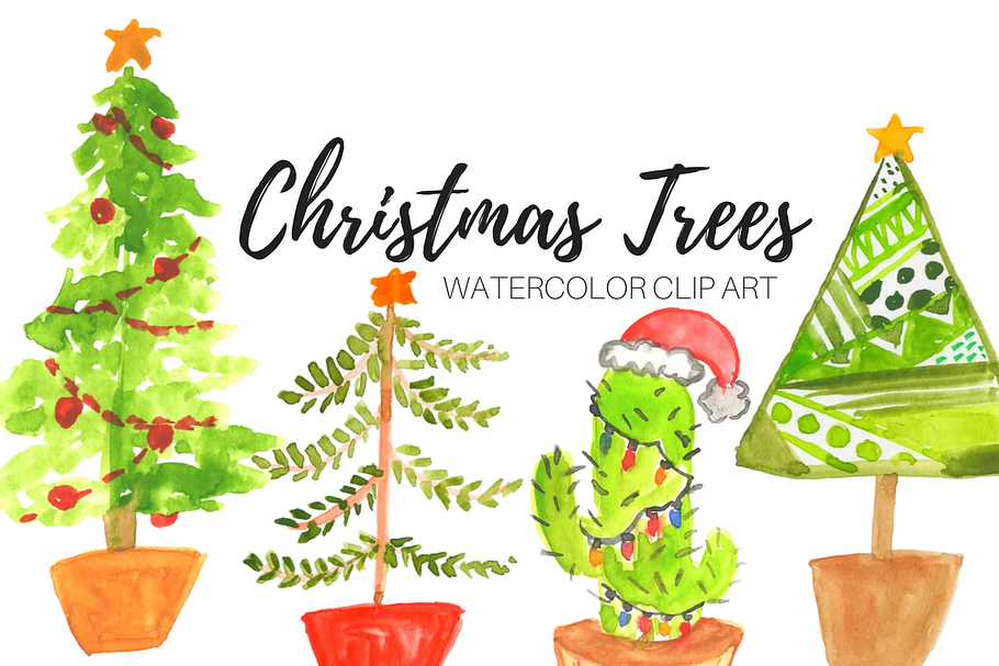 Watercolor Christmas Tree clip art in Illustrations - product preview 8