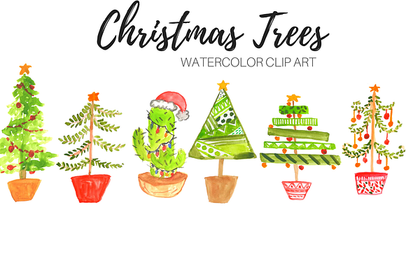 Watercolor Christmas Tree clip art in Illustrations - product preview 1