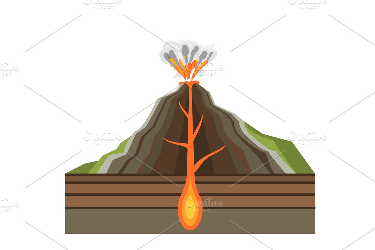 Volcano magma nature blowing up with smoke volcanic eruption lava mountain vector illustration in Illustrations - product preview 8