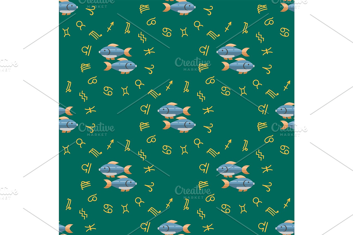 Zodiac fish seamless pattern horoscope astrology ascendant figure nativity vector astrological calendar background illustration in Illustrations - product preview 8