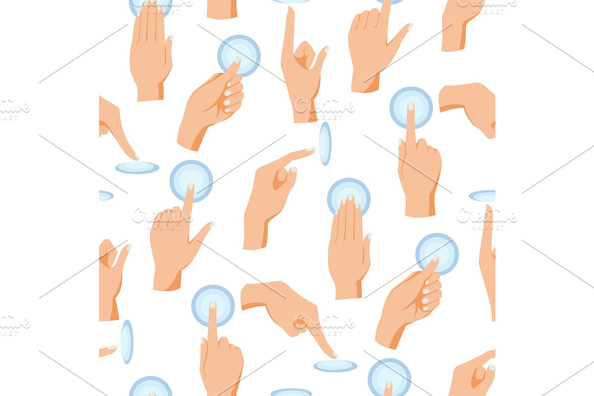 Screen touch mobile gadget hands gesture motion fingers phone touchscreen tablet vector seamless pattern background in Illustrations - product preview 8