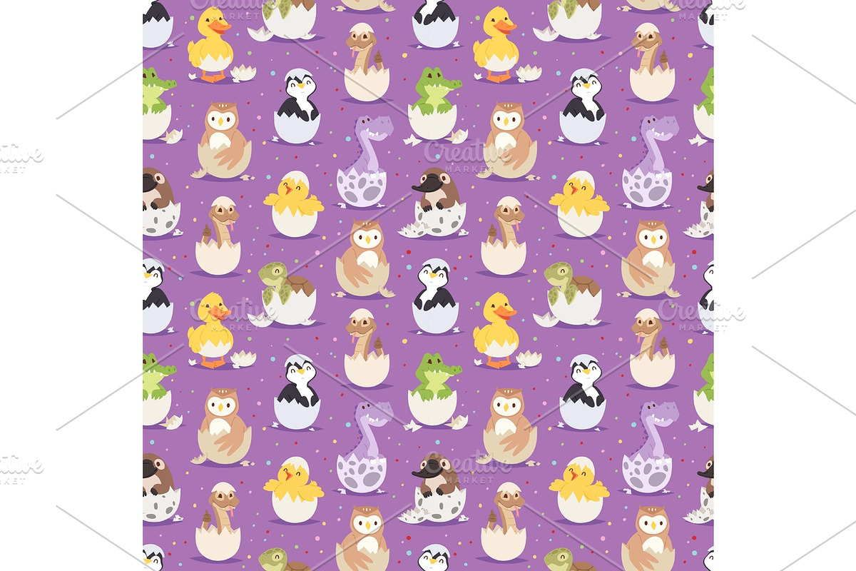 Cute new born animals in eggs easter seamless pattern background in Illustrations - product preview 8