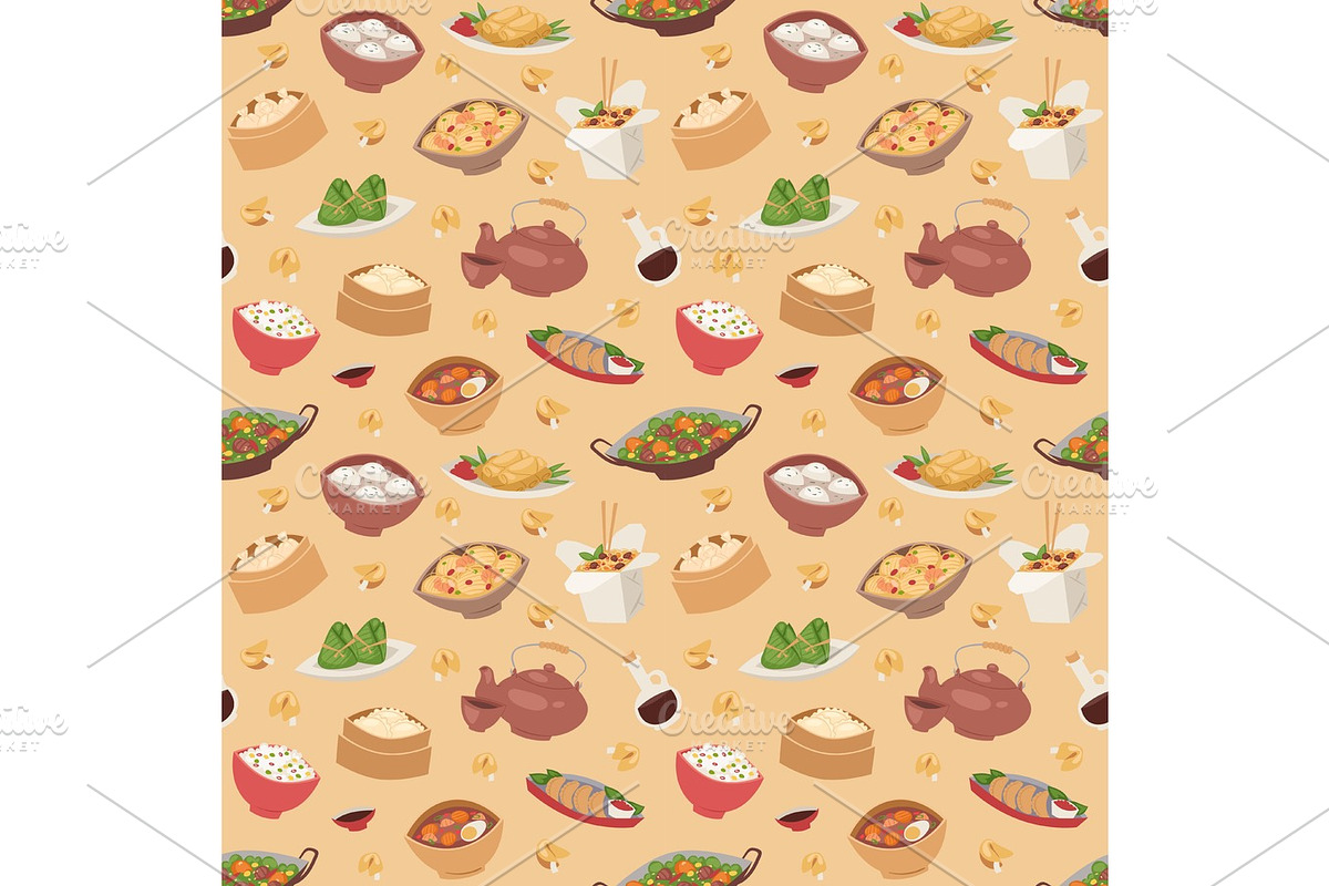 Chinese traditional food steamed dumpling asian delicious seamless pattern vector in Illustrations - product preview 8