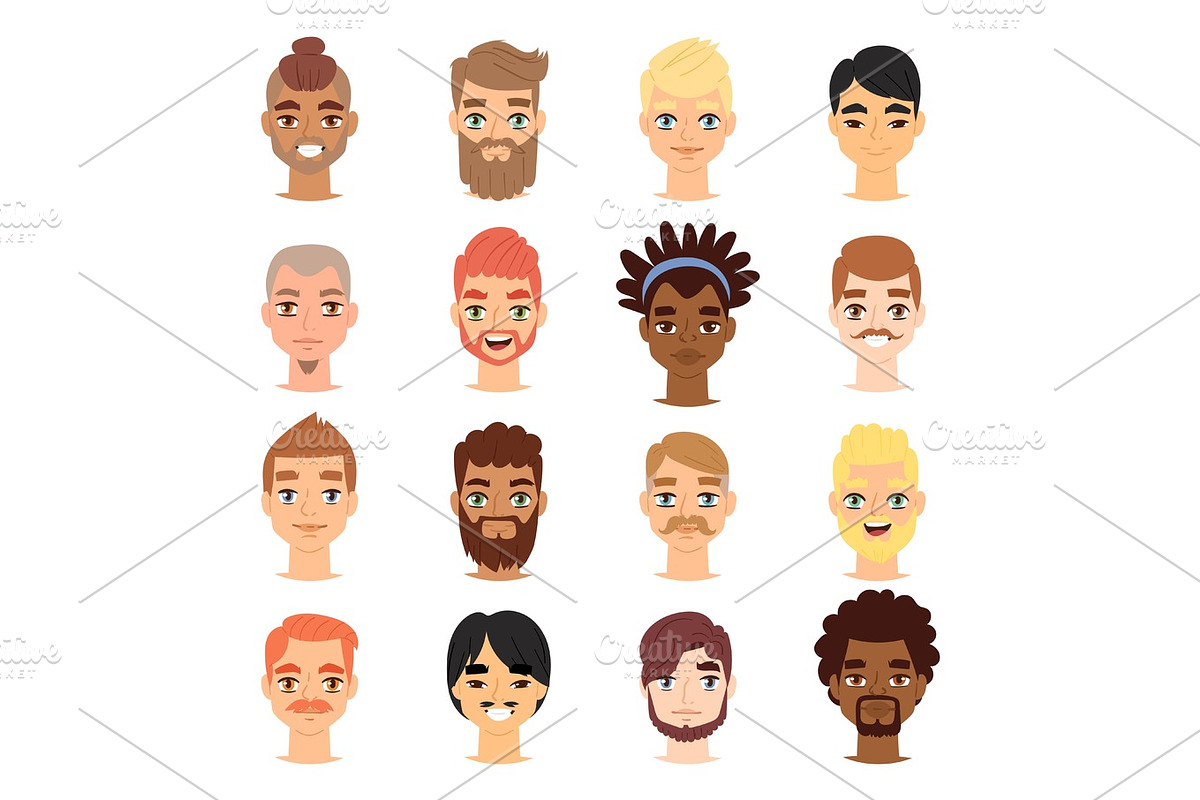 Different ethnic nationality affiliation man head face vector icons. in Illustrations - product preview 8