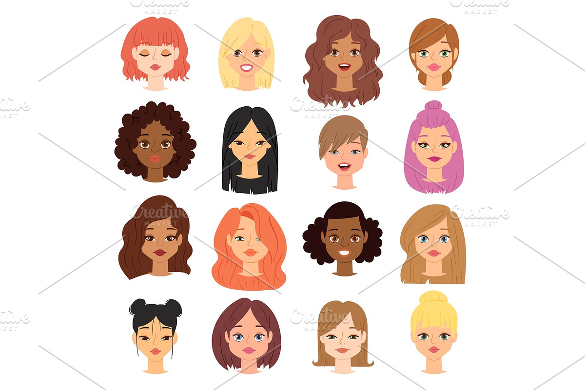 Different ethnic nationality affiliation woman head face vector icons. in Illustrations - product preview 8
