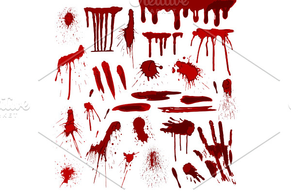 Blood or paint splatters splash spot red stain blot patch liquid texture drop grunge abstract dirty mark vector illustration
