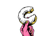 Illustration of hand holding donut