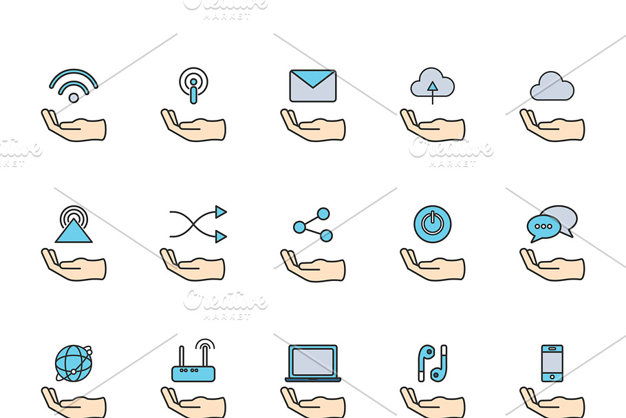 Online network icons set vector