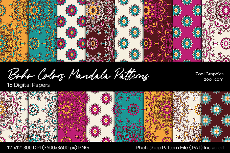 Boho Colors Mandala Digital Papers in Patterns - product preview 8
