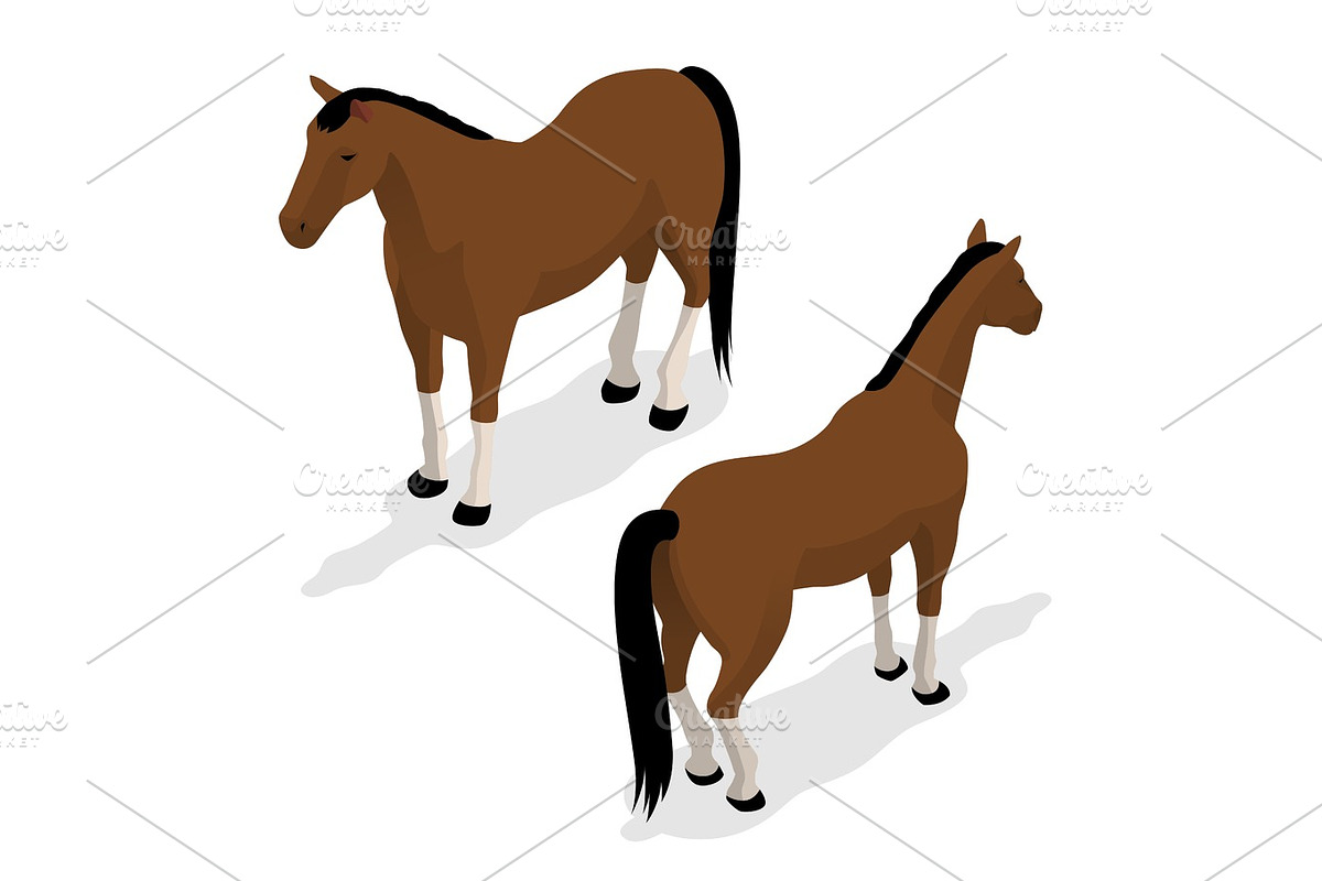 Western Horse with saddle and bridle. Isometric vector illustration in Illustrations - product preview 8
