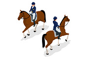Jockey on the horse. Champion. Horse racing. Hippodrome. Racetrack. Jump racetrack.. Isometric vector illustration