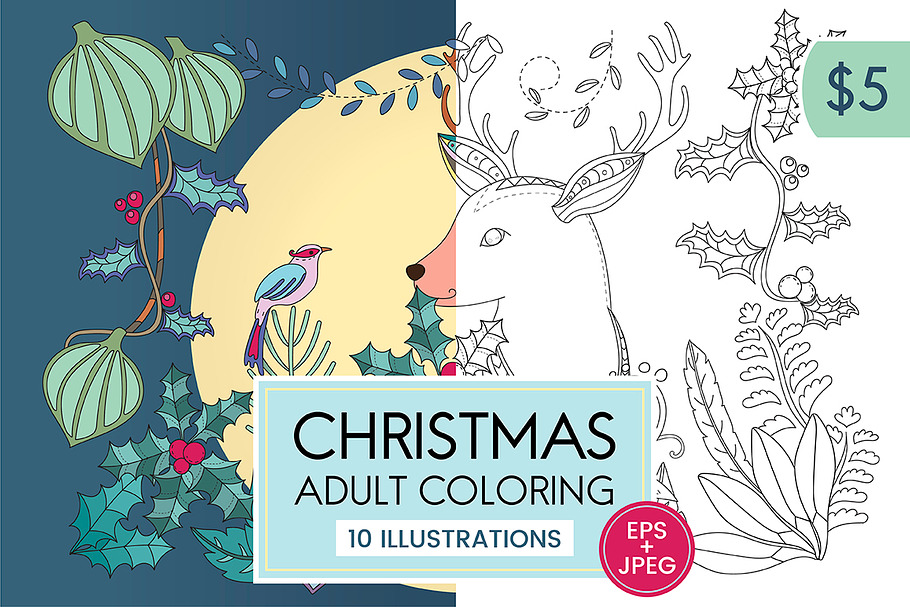 Christmas Adult Coloring Bundle in Illustrations - product preview 8