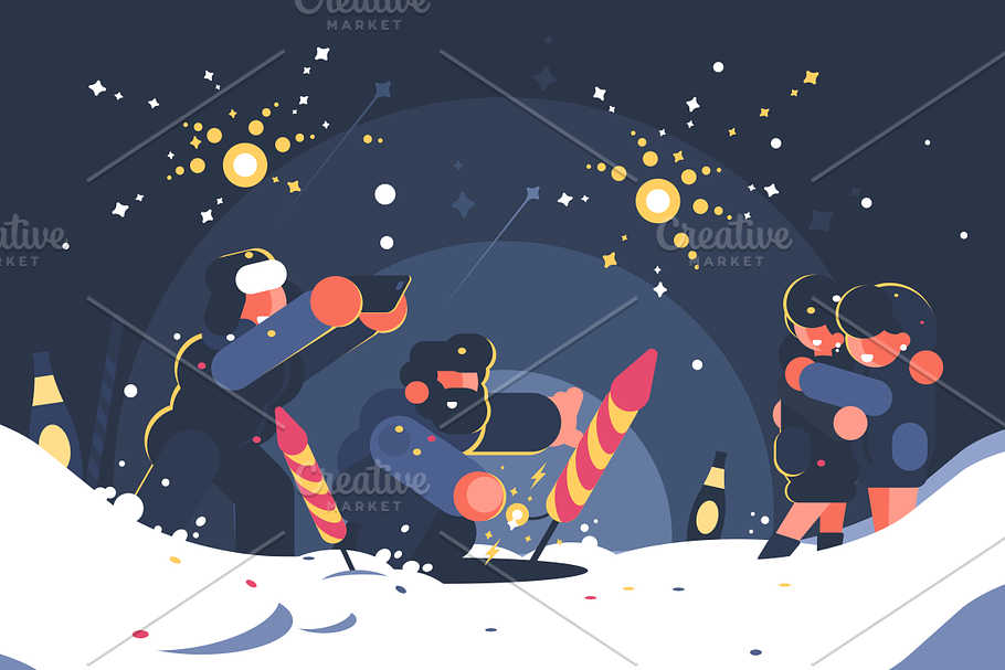 Guys launching fireworks in Illustrations - product preview 8
