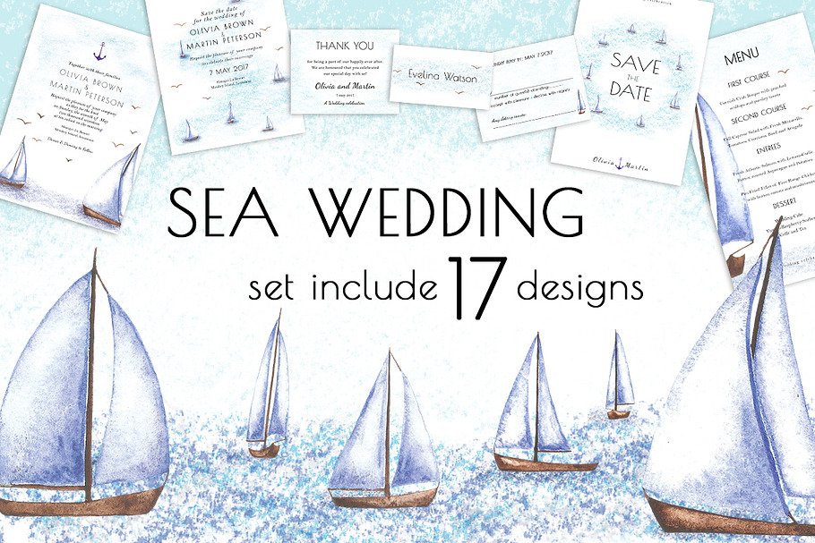 Sea Wedding Invitation Suite in Wedding Templates - product preview 8