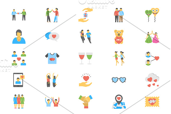 50 Flat Friendship Icons in Graphics - product preview 1