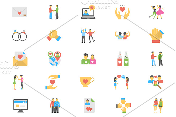 50 Flat Friendship Icons in Graphics - product preview 2