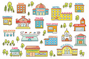 Cartoon City Buildings with Signs