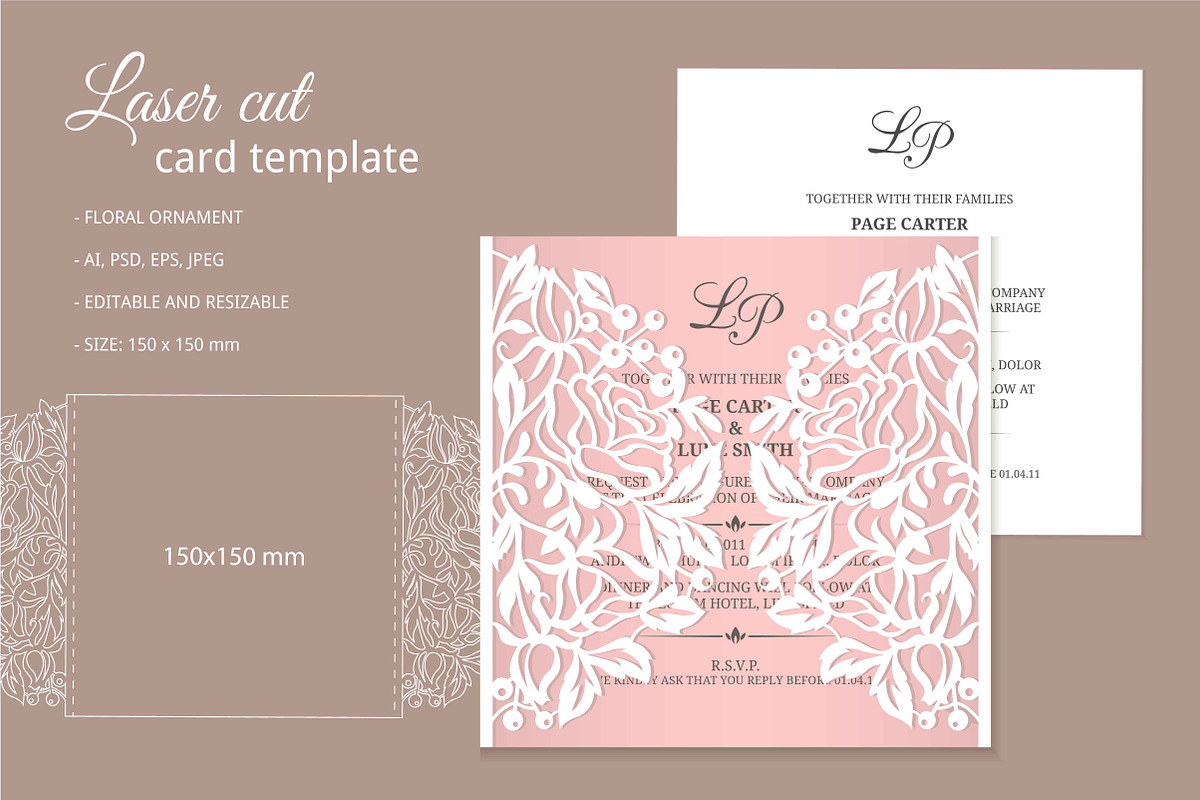 Laser cut invitation template in Card Templates - product preview 8
