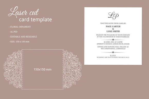 Laser cut invitation template in Card Templates - product preview 1