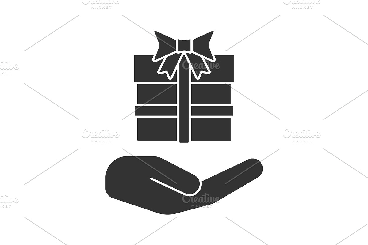 Open hand with gift box glyph icon in Graphics - product preview 8