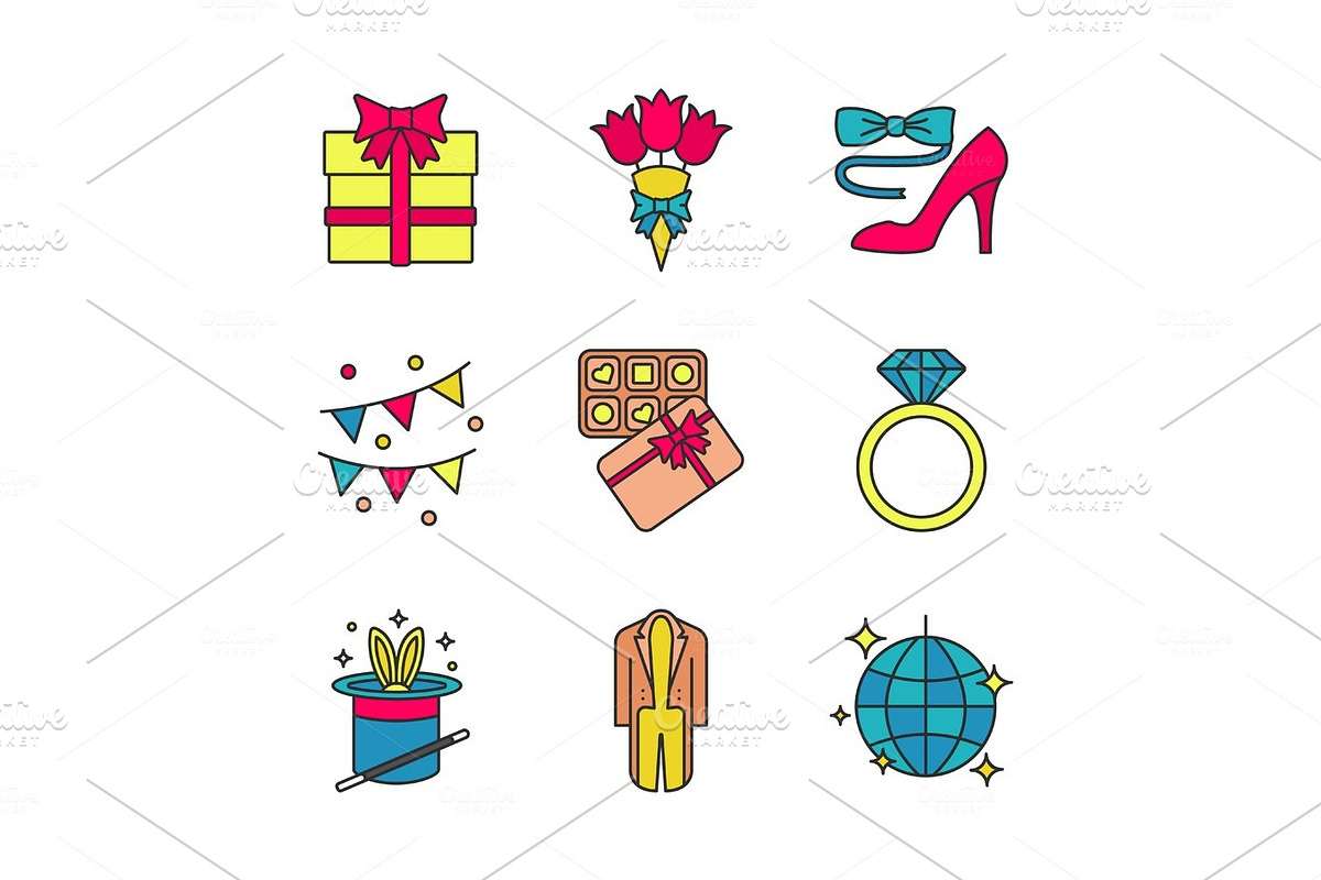 Party accessories color icons set in Graphics - product preview 8