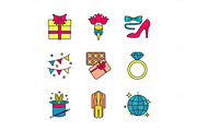 Party accessories color icons set